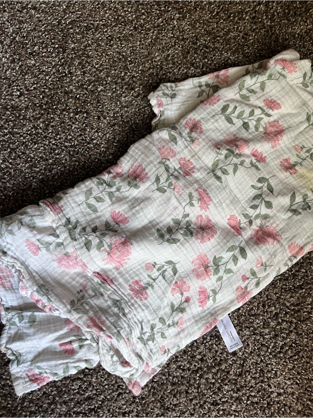 Gerber Pink Floral Muslin Swaddle with Green Leaves